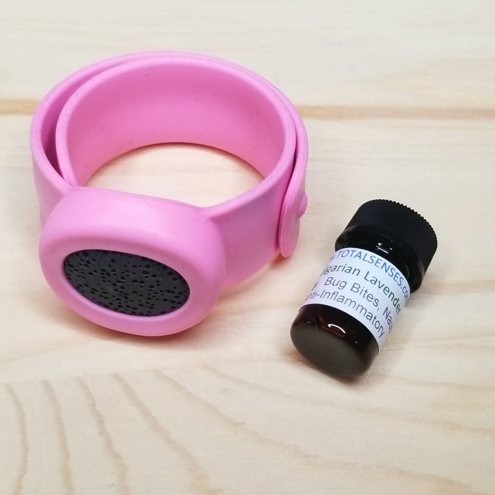 RESERVED Pink Silicone & Black Lava Stone Essential Oil Slap Bracelet NEW